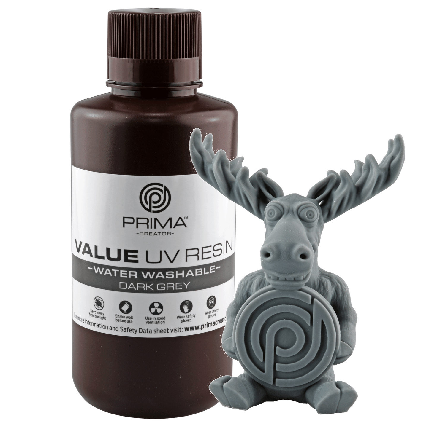 PrimaCreator Value Water Washable UV Resin - 500 g - Dark Grey