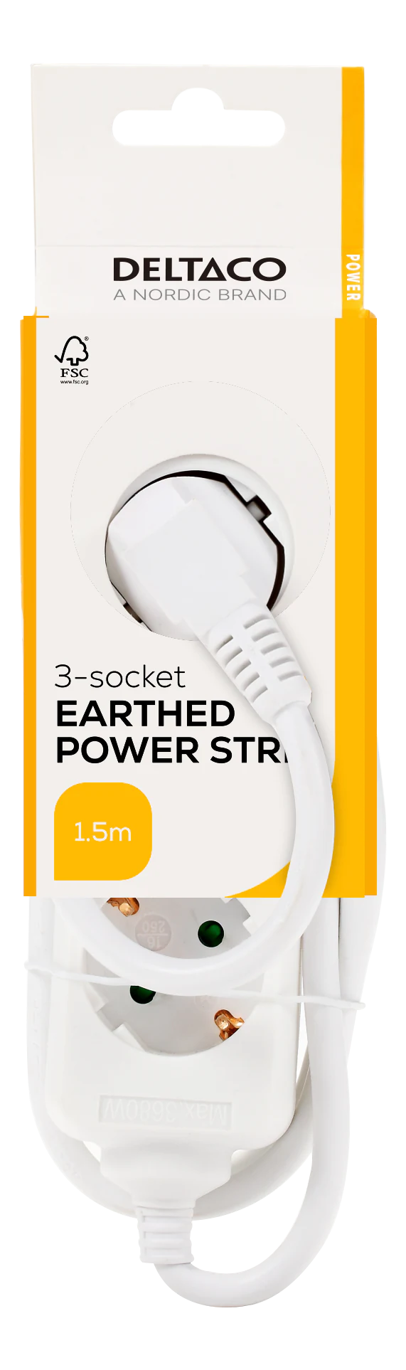 DELTACO Earthed power strip with 3 sockets, 1.5 m