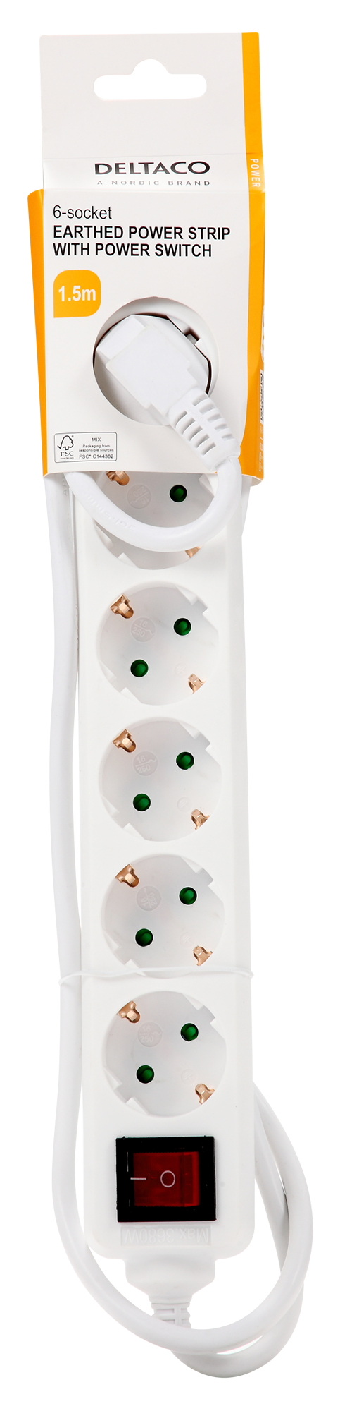 Deltaco 6 Socket Power Strip