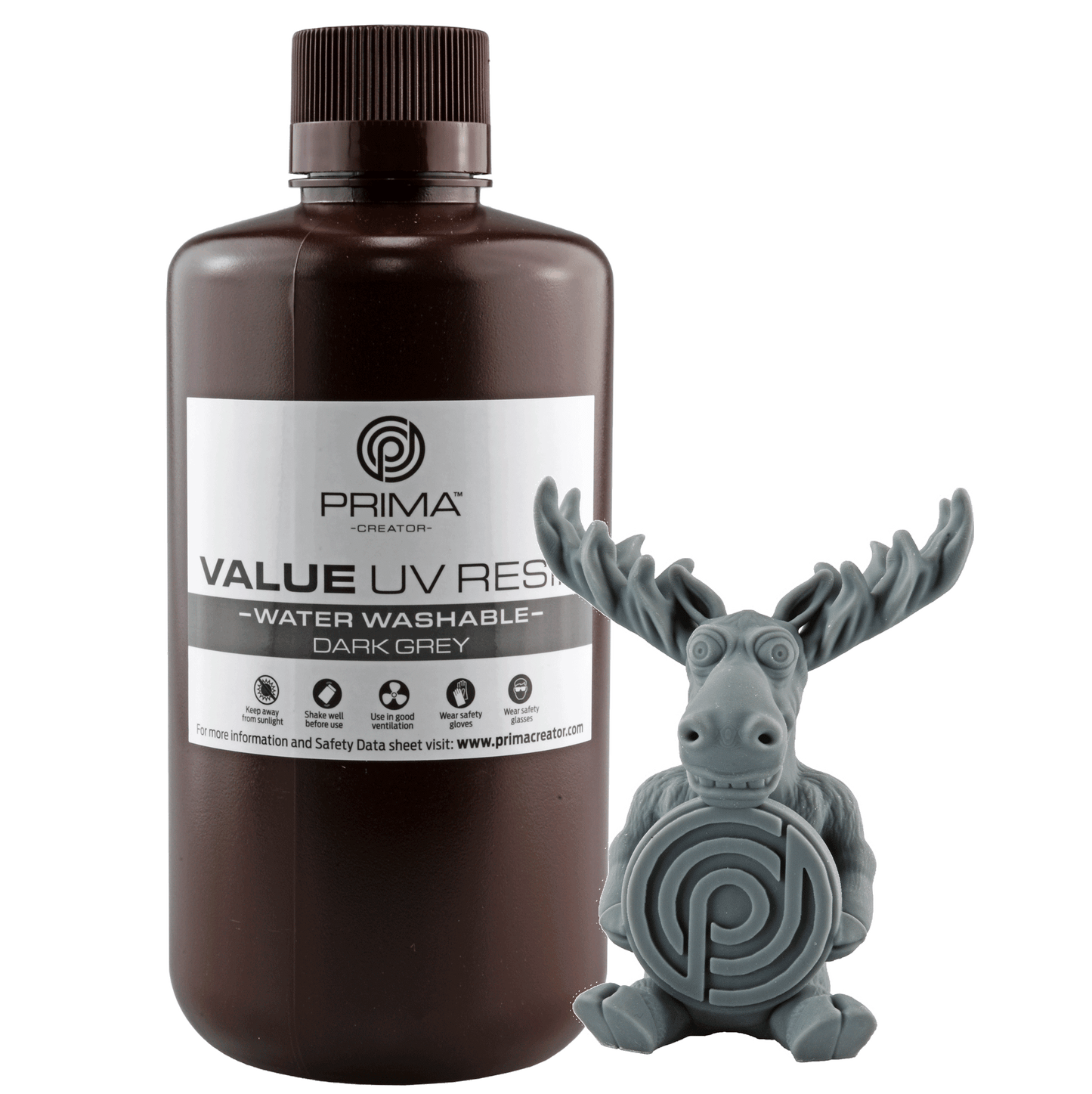 PrimaCreator Value Water Washable UV Resin - 1 kg - Dark Grey