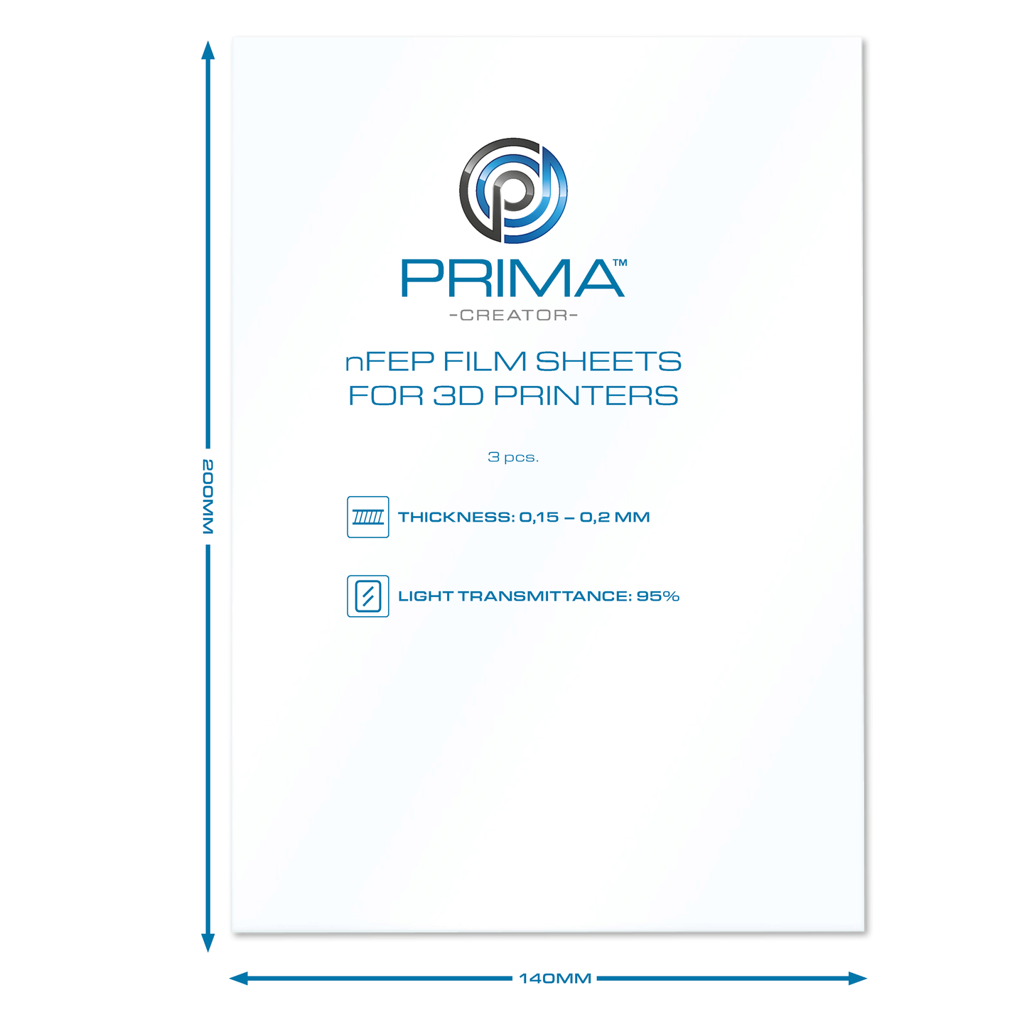 PrimaCreator nFEP Film Sheets for 3D Printers - 140 x 200 mm - 3-pack